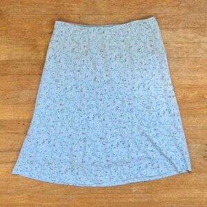 Vintage Floral Rayon Skirt Size Large 31-32" Waist Y2K GAP Sky Blue A-Line